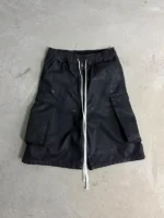 WAXED DENIM LONG CARGO SHORTS