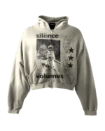 'SILENCE SPEAKS VOLUMES' HEAVYWEIGHT BOXY ZIPUP HOODIE