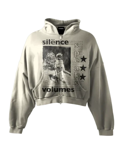 'SILENCE SPEAKS VOLUMES' HEAVYWEIGHT BOXY ZIPUP HOODIE