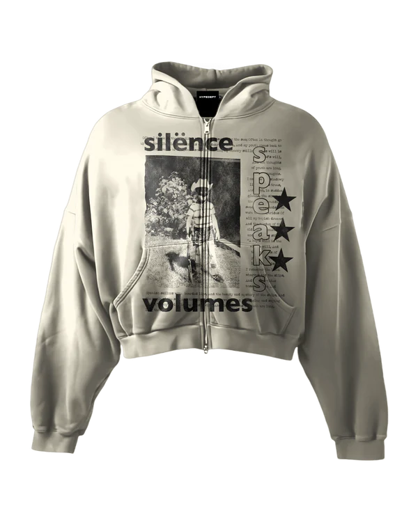 dsffdsdsfdsfds 'SILENCE SPEAKS VOLUMES' HEAVYWEIGHT BOXY ZIPUP HOODIE