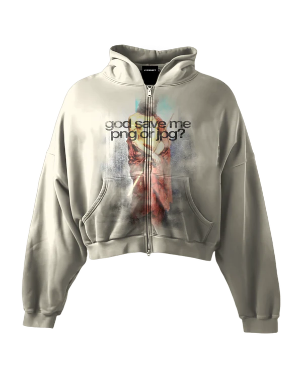 pngorjpg 'SAVE ME' HEAVYWEIGHT BOXY ZIPUP HOODIE