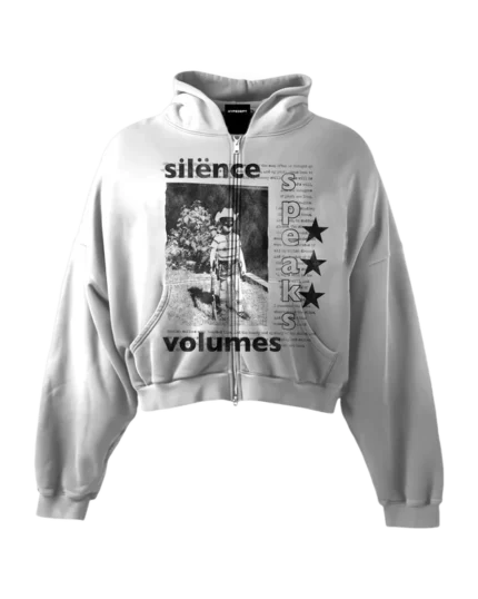'SILENCE SPEAKS VOLUMES' HEAVYWEIGHT BOXY ZIPUP HOODIE